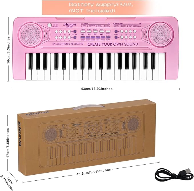 Raimy 37 Keys Keyboard Piano for Kids, Portable Keyboard Piano Early Learning Educational Electronic Musical Instrument Toys Gifts for 3 4 5 6 7 8 9 Year Old Boys and Girls (Pink)