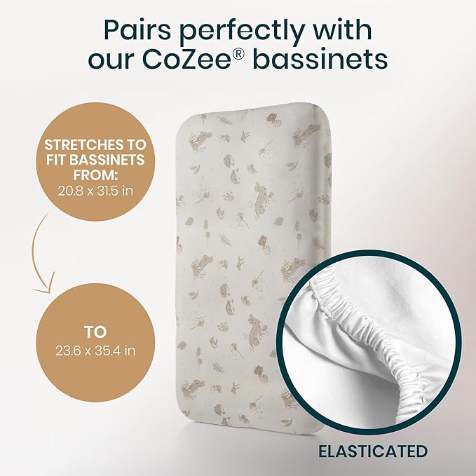 Tutti Bambini Premium Bassinet Sheets (2 Pack) - Soft & Breathable Bamboo Viscose Jersey, Double-Strength Bedside Sleeper Sheets, Fits Mattresses from 20.8 x 31.5 in to 23.6 x 35.4 in (Cocoon)