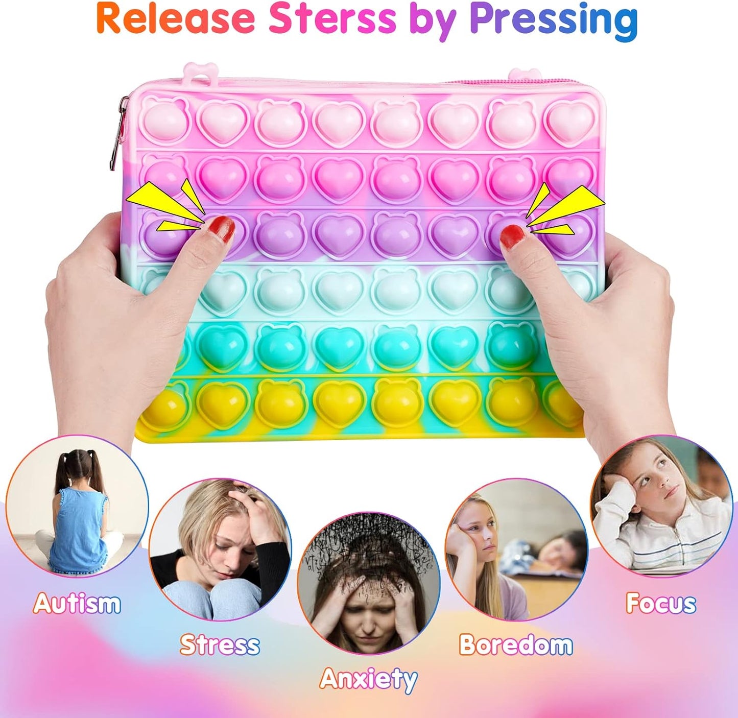 Gigilli Girl Purse Toys for Girls, Girls Purse Fidget Toy, Rainbow Fidget Purse Pop Shoulder Bag, Birthday School Supplies Fidgets Return Gifts for Girls 6-12