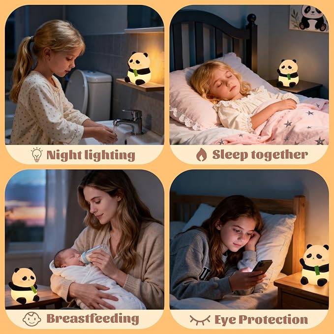 Panda Night Light, Silicone Lamp – Tap-Control Dimmable, 10H High/50H Low Battery Life, Soft Light for Breastfeeding Nursery, Cute Panda Gifts for Kids Boys Girls, Bedside Desk Decor