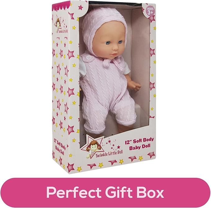 12 inch Realistic Baby Doll with Soft Body and Vinyl Head, Arms, and Legs, Beautiful Soft Baby Doll Dressed in a Matching Onesie and Hat – Packaged in a Gift Box– Ideal Size for Toddlers, Boys, Girls