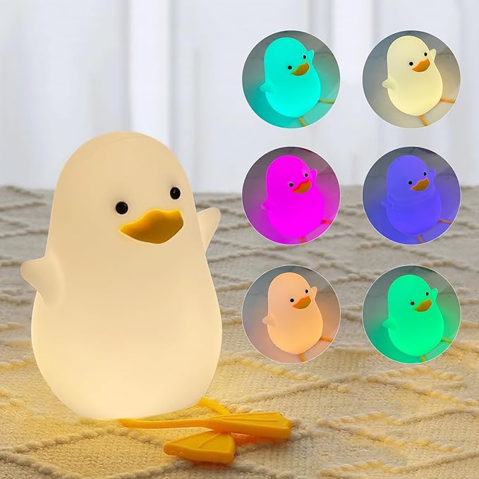 Kids Night Light, Cute Silicone Duck Nursery Lamp for Baby and Toddler,RGB Animal Light for Boys and Girls Gift
