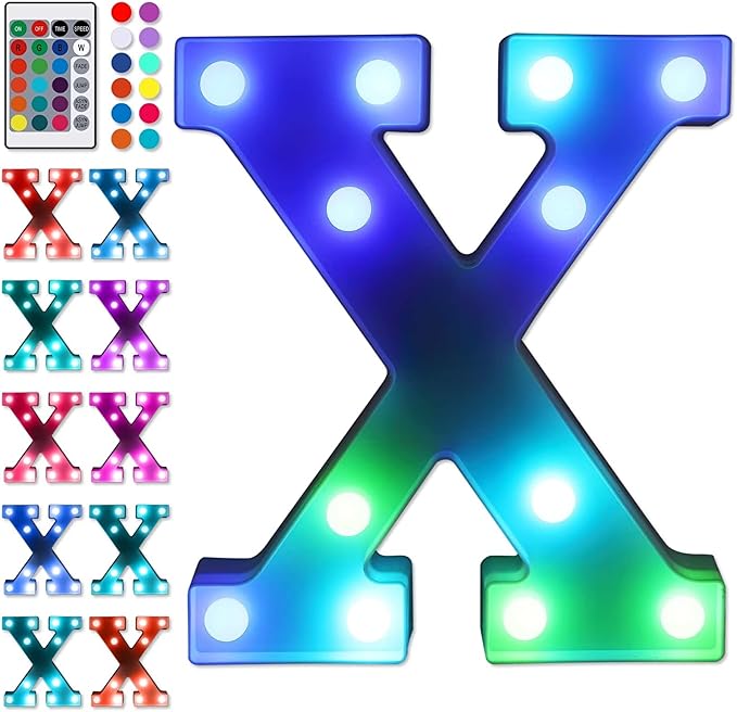 Foaky Colorful LED Letter Lights with Remote,Marquee Light Up Letters Sign for Night Light Wedding/Birthday Party Battery Powered Christmas Lamp Home Bar Decoration(X)