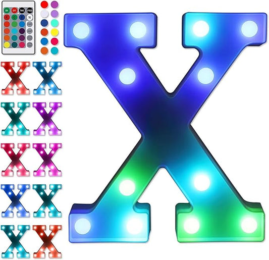 Foaky Colorful LED Letter Lights with Remote,Marquee Light Up Letters Sign for Night Light Wedding/Birthday Party Battery Powered Christmas Lamp Home Bar Decoration(X)