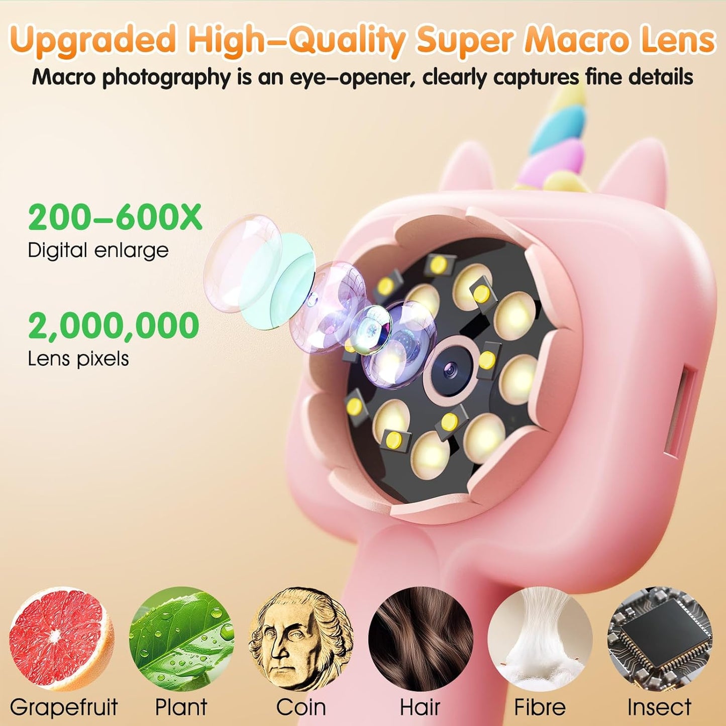 600X Portable Kids Microscope 2.4" Mini Handheld Digital Microscope for Kids - STEM Educational Science Kit Toys for Christmas Birthday Gifts Toys for 3 4 5 6 7 8 9 10 11 12 13 Year Old Girls