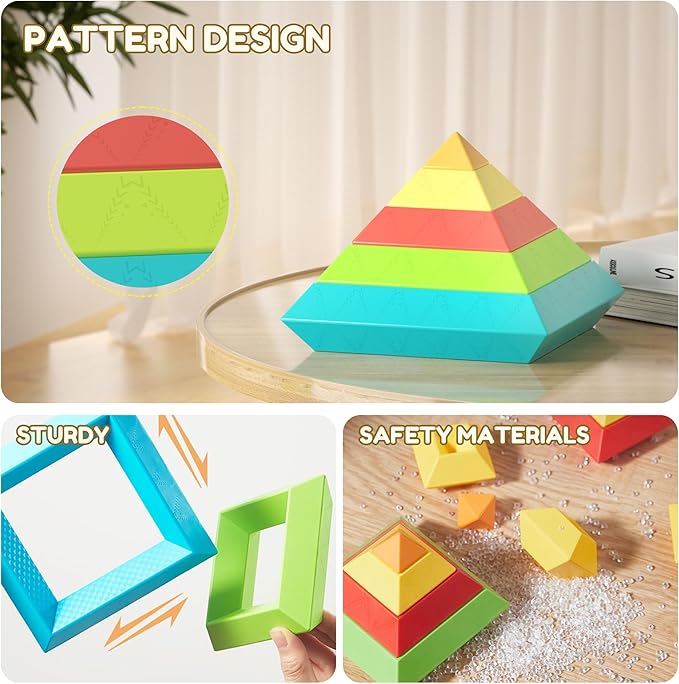 Ggiibro Pyramid Stacking Building Toys,3D Preschool Learning Activities (100Pcs)