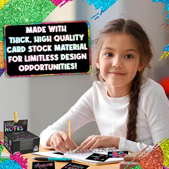 PURPLE LADYBUG Rainbow Holographic Scratch Art Mini Notes - 150 Sheets with Wooden Stylus, Classroom Must Have, Back to School Gift, School Essentials, Teen Girl Gifts