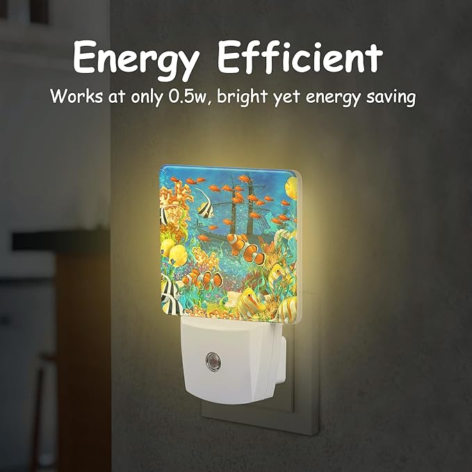 Night Light for Kids Girls Boys,Underwater Fishes Coral LED Night Light Plug into Wall with Dusk to Dawn Sensor for Room Decor,Hallway,Kitchen,Bathroom,Nursery,Stairs