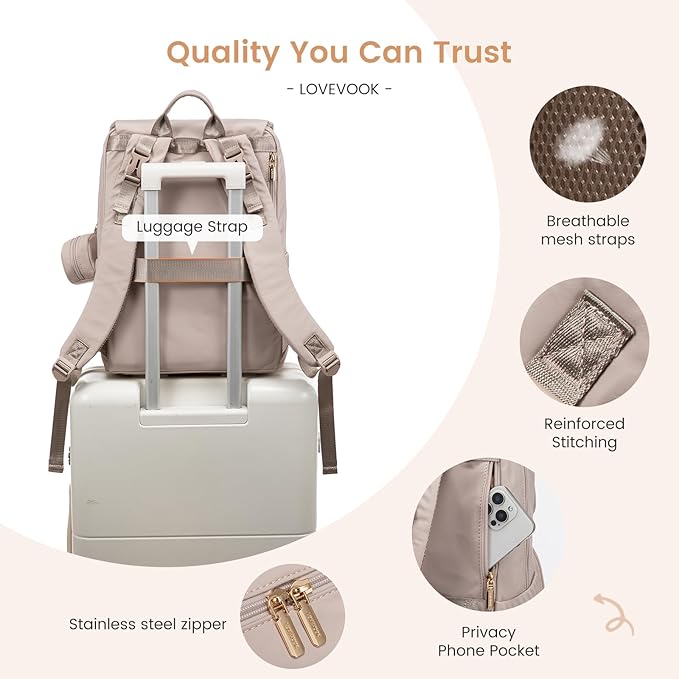 LOVEVOOK Diaper Bag Backpack, Baby Travel Bags for Boys & Girl, Toddler Waterproof Diaper Bag w/Changing Pad (Camel, 15.6''-Small)