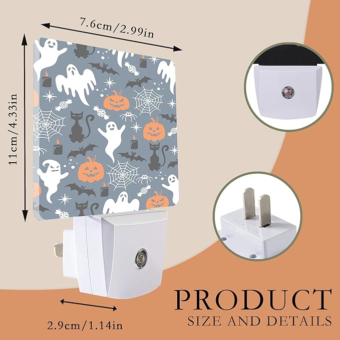 Halloween Night Lights Plug into Wall,Black Cat Ghost Pumpkin Night Light Dusk to Dawn Sensor LED Lamp 0.5W for Boys/Girls/Women/Men Decorations Room 0.5W Sleep Friendly