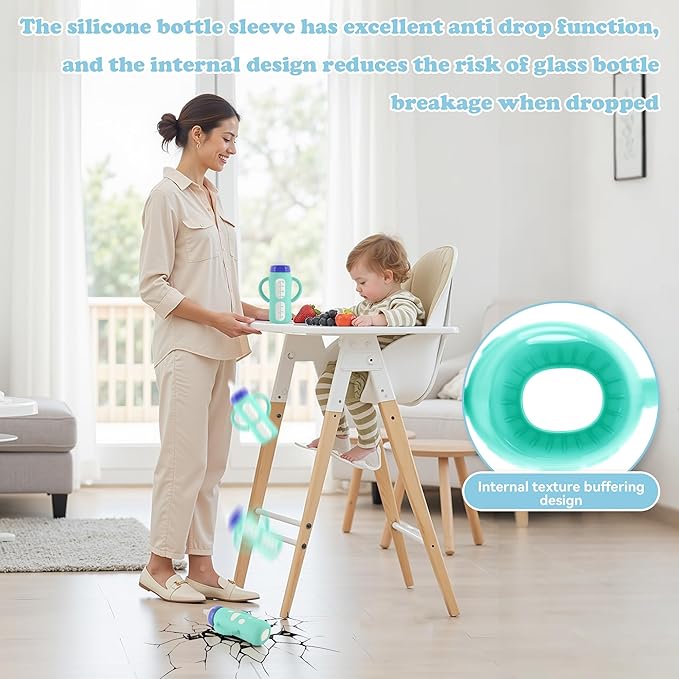 4-Pack Silicone Sleeves for Lansinoh Glass Bottles 8 oz- Starry Sky Design Baby Bottle Holder with Handles,Protectors for Lansinoh Natural Wave Glass Bottles, Anti-Scald Feeding Supplies