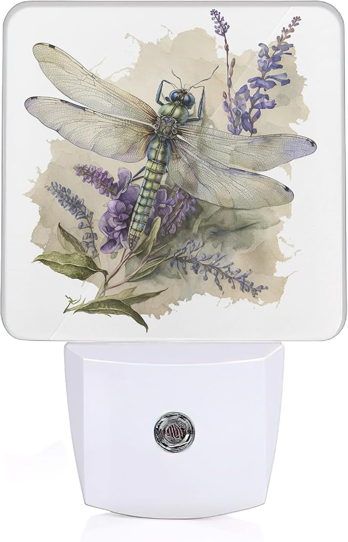 Dragonfly Watercolor Night Light with Dusk to Dawn Light Sensors, Plug-in Wall Led Night Lights, Energy Efficient Lamp for Bedroom/Bathroom/Kitchen/Hallway/Stairs