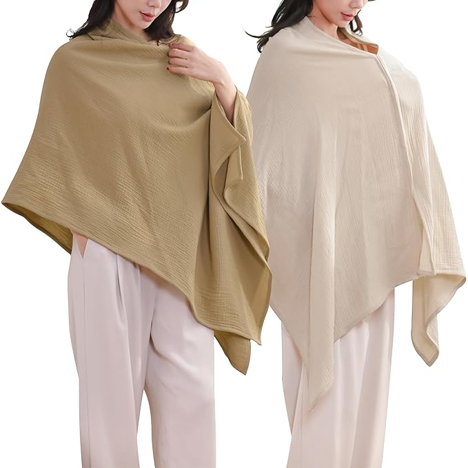 2-Pack Nursing Covers for Breastfeeding, 100% Organic Cotton Muslin Breastfeeding Cover, Multi-Use Nursing Scarf, Car Seat Canopy, Stroller Cover, Soft Breathable Baby Blanket Khaki Brown
