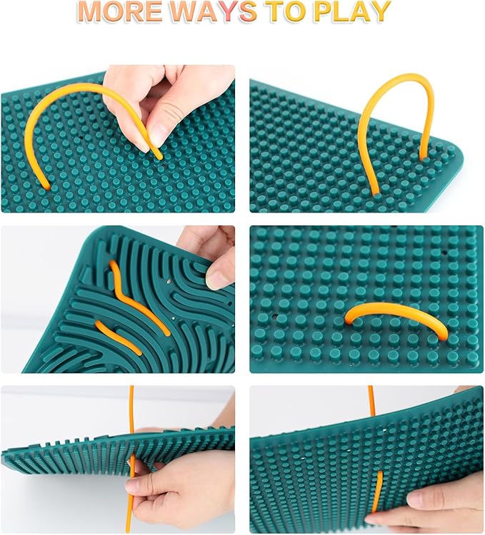 Extra Large Sensory Activity Board, 11.6"*7.87" Upgraded Double Sided Silicone Fidget Toy for Calming, Stress, Anxiety, ADHD & Autism, Sensory Toys for Kids 3+ & Adults with Travel Bag & 40 Strings