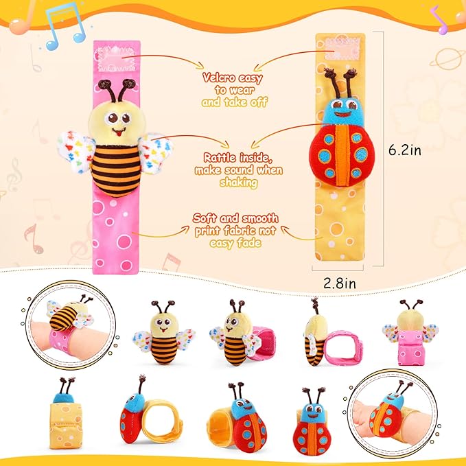 Baby Wrist Rattle Socks and Foot Finder Set Baby Rattles Toys for 0-12 Month, Infant Girl Boy Toys for Babies 3-6 Months, Newborn Hand & Foot Toys for 0 to 9 Months, Baby Easter Gifts