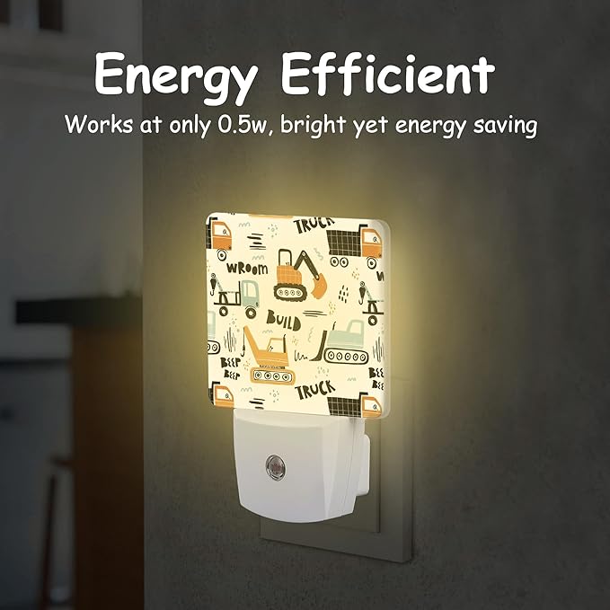 Funny Construction Transport Truck Night Light,Scandinavian style Cars Plug-in Night Light Auto Dusk-to-Dawn Sensor Energy Efficient LED Lamp for Room Decor,Hallway,Kitchen,Bathroom,Nursery,Stairs