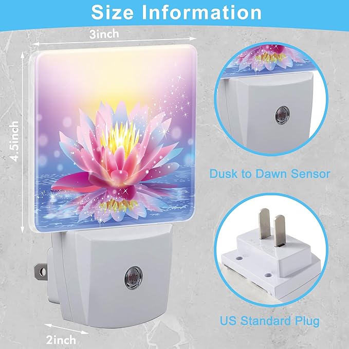 Lotus Pink Light Purple Plug in Night Light with Auto Dusk to Dawn Sensor,Warm Night Lights for Boys Girls Bedroom Bathroom Hallway Kids Room Gifts