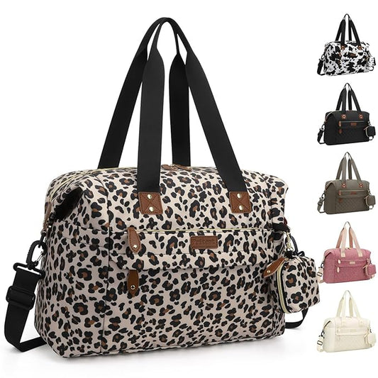 Diaper Bag Tote - Diaper Baby Bags with Pacifier Case, Shoulder Straps, Stroller Clips, Waterproof Large Mommy Maternity Travel Baby Bag for Mom and Dad, Leopard Print