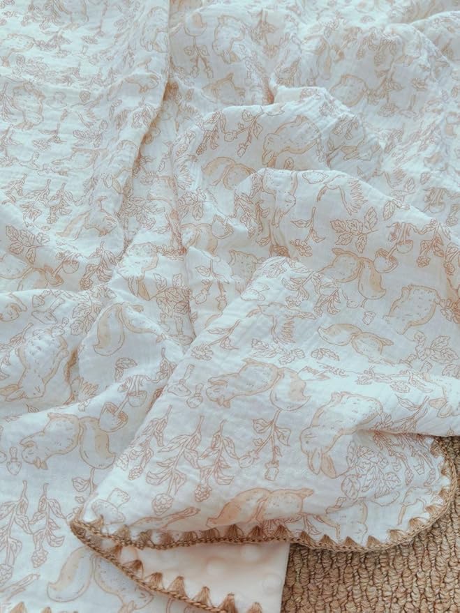 Baby Swaddel Blanket Cotton Muslin Thick Bath Towel Dotted Backing Double Layer Receiving Blanket 40"x40" (Forest Rabbit)