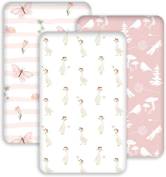 Bedside Sleeper Bassinet Fitted Sheets 20 x 33, 3 Pack Baby Delight Beside Me Dreamer,Babybond,Jimglo,koola,cowiewie,fodoss, Dream On Me Baby Square Bassinet, Pink Animal