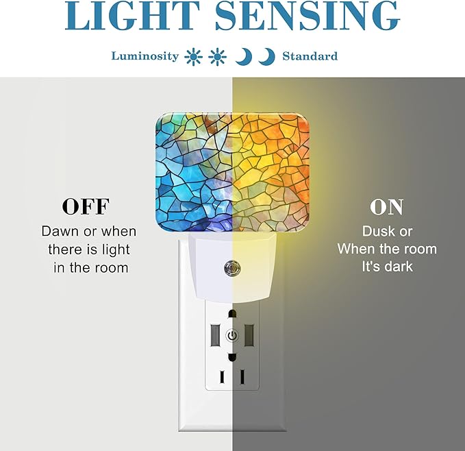 Multicolored Stained Glass Pattern Night Light, Colorful Glass Nightlight Plug into Wall with Dusk to Dawn Sensor for Kid Girls Boys Women Men Bedroom,Hallway,Kitchen,Bathroom,Stairs Decor