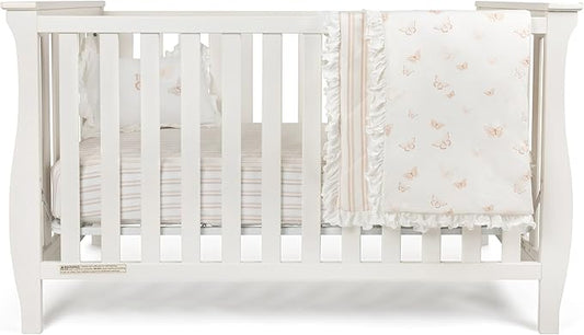 Ely's & Co. Crib Bedding Set for Girls, Toddler Bedding Set, 5 Piece Set - 2 Fitted Crib Sheets/Toddler Bed Sheets, Quilted Comforter and Decorative Pillow with Insert, Butterfly + Stripe Collection