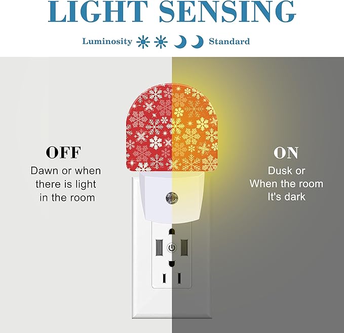 Christmas Snowflakes Night Light Plug into Wall with Dusk to Dawn Sensor Cute Nightlight for Kid Girls Boys Women Men Room Decor, Hallway, Kitchen, Bathroom, Nursery, Stairs