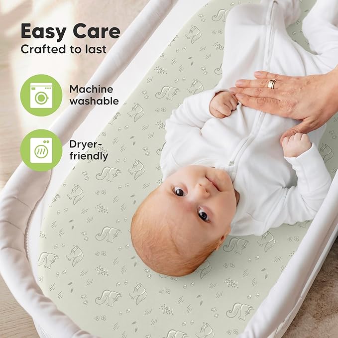 2-Pack Organic Bassinet Sheets for Girls, Boys - 100% Cotton Bassinet Mattress Sheets Compatible with Halo Bassinest Swivel Sleeper, Graco, Baby Delight, Chicco, Fitted Bassinet Sheets (Pine Grove)