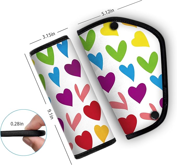 Kid'S Seat Belt Cover Pad, Neck & Abdomen Cushion For Children- Soft And Breathable Straps Cover Support For Booster Seat, Strollers, And High Chairs | Hypoallergenic Travel Accessory, Colorful Heart
