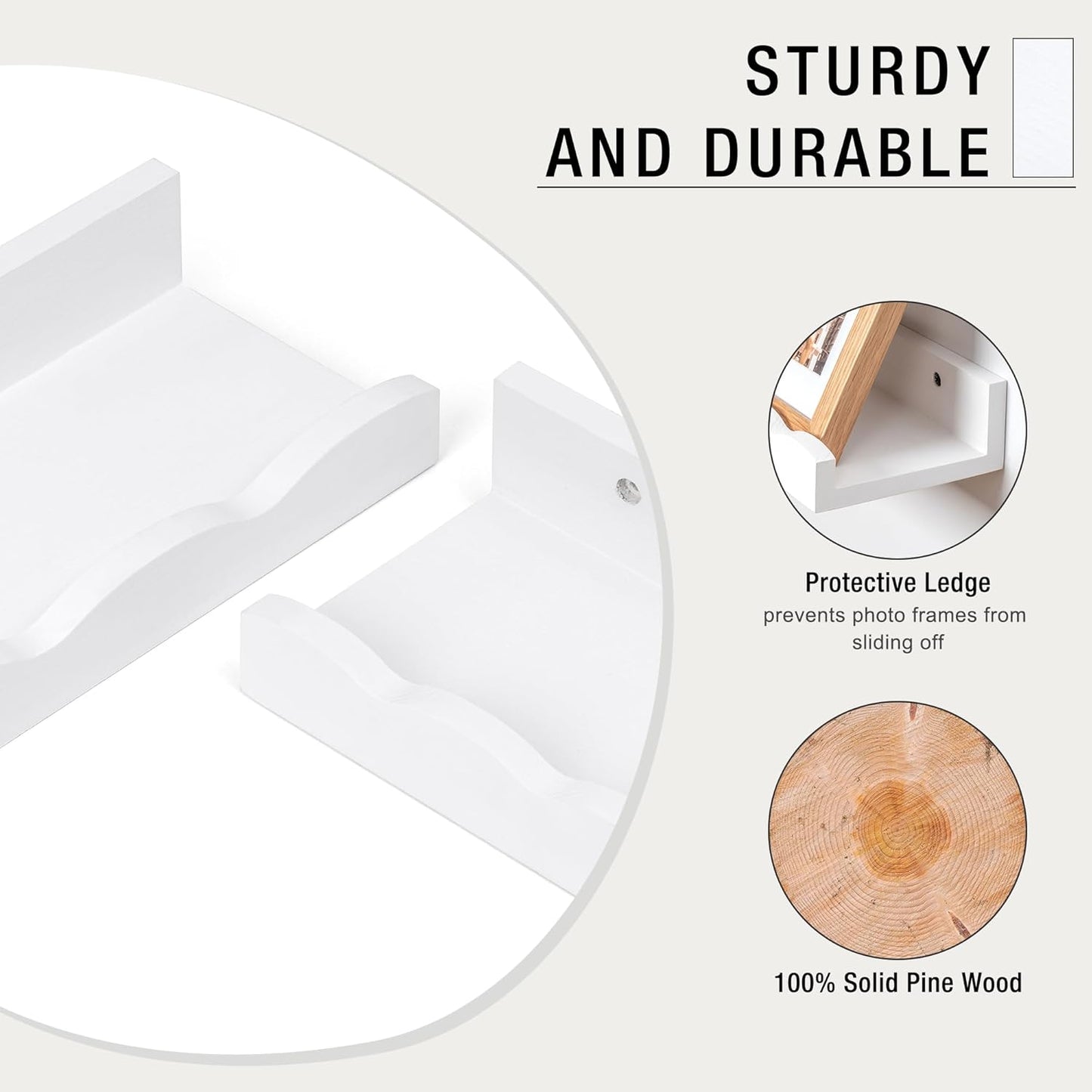 Fun Memories Picture Ledge Shelf for Wall, 24 inch Pine Wood Nursery Book Shelves Set of 2- Wall Book Shelves for Kids Room, Home Decor - Kitchen Spice-White