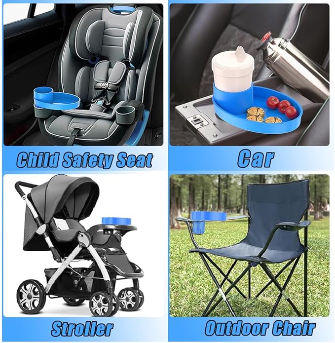 Car Seat Tray - Easily Expands Snack Tray Cup Holder Tray into 360° Cup & Travel Tray for Kids Car Seat, Booster, and Stroller (Black)