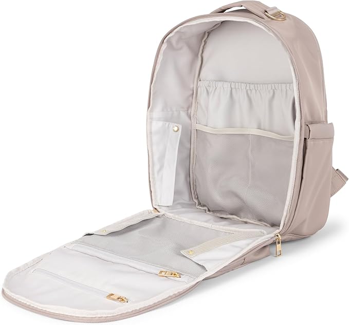 JuJuBe New Classic Diaper Bag Backpack with Portable Changing Pad, Stroller Straps, Large Travel Backpack for Boy or Girl, Carrying Baby Bottles, Wipes, Diapers, Pacifiers, Taupe, Mother's Day Gift