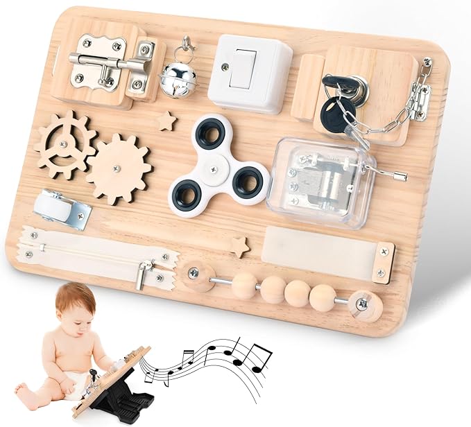 Potatomato Montessori Wooden Busy Board-Sensory Toys for Toddlers Fine Motor Skills-Activity Board for Kids-Educational Fidget Travel Toy for Baby Boy&Girl-Birthday Gifts for 1 2 3 4 + Years Old