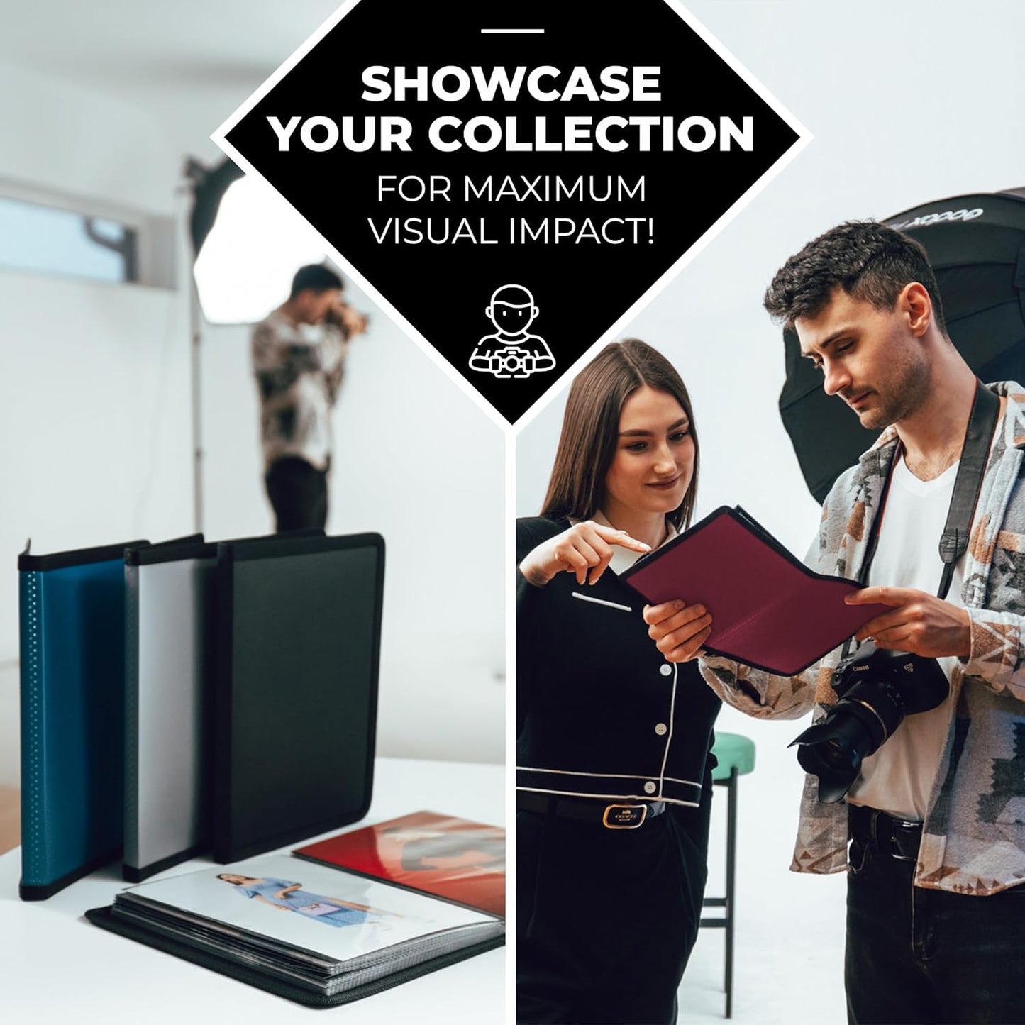 Dunwell Small Photo Album 4x6 (2-Pack, Blue), Mounting Paper, 4 x 6 Photo & Art Portfolio Presentation Book, 24 Pockets Display 48 Pages, Professional Mini Picture Book for Artwork, Postcards