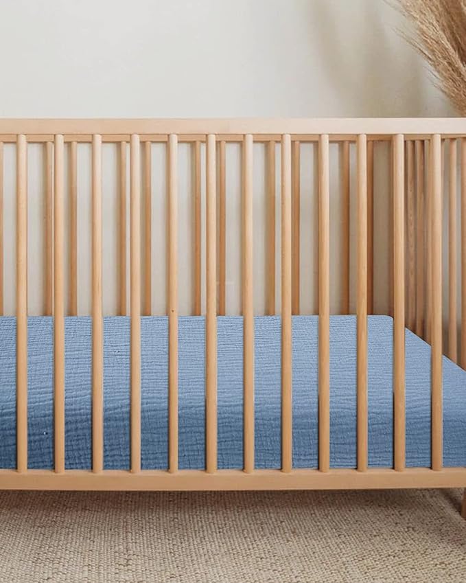 Crib Sheets for Boys Girl, Fitted Baby Toddler Bed Sheets 28" x 52", Neutral Muslin Cotton Crib Mattress Bedding Soft and Breathable Comfort (Costume Blue)