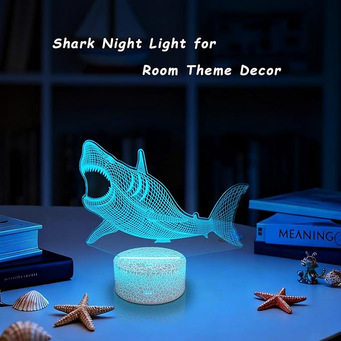 Megalodon Night Light, Nursery Night Lamp for Kids, 16 Color Changing with Dimmable Remote Control, Toy Shark Gifts for Girls Boys Teen Kids Family, Bedroom Shark Theme Decortive