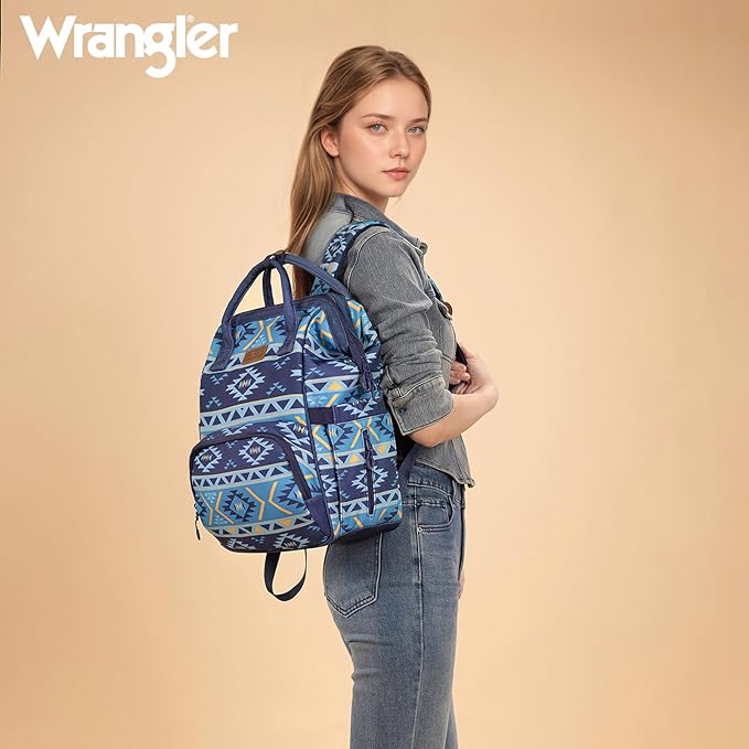 Montana West Wrangler Callie Diaper Bag Backpack with Pacifier Case, Crossbody Bottle Bag and Stroller Straps Western Pattern Multifunction Baby Travel Bag Set WG2215-9110NY