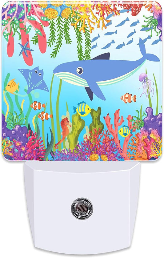 Sea Shark and Coral Plug in Night Light with Auto Dusk to Dawn Sensor,Warm Night Lights for Boys Girls Bedroom Bathroom Hallway Kids Room Gifts