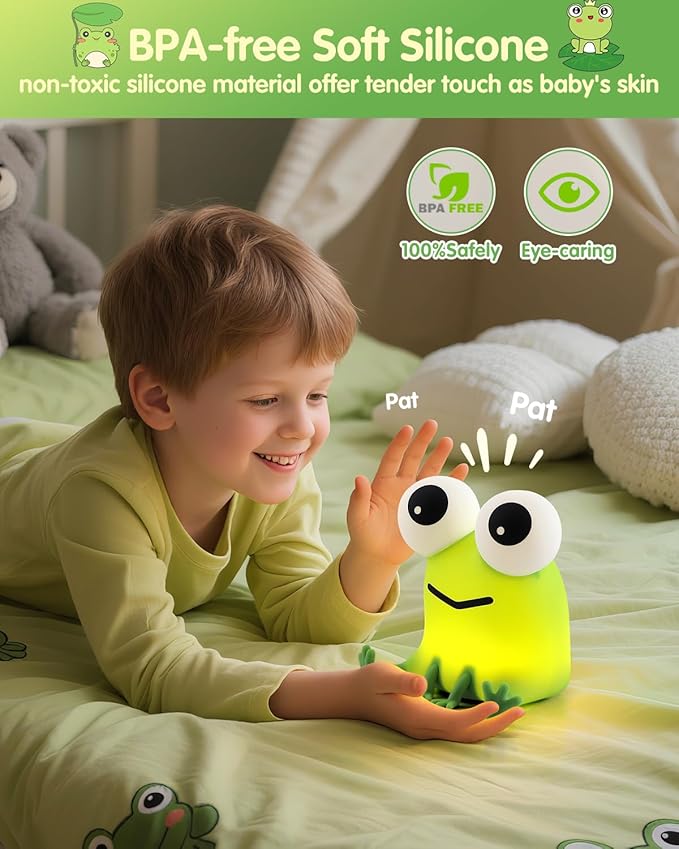 YISUN Frog Night Light for Kids, Soft Silicone Nursery Night Lamp Rechargeable LED Bedside Lamp with Timer, Cute Squishy Lamp for Boys Girls Christmas Gifts Room Decor Kawaii Toys