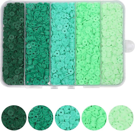 4000pcs Green Clay Beads for Bracelets Making 6mm Heishi Beads Polymer Flat Round Disc Clay for Jewelry Making Green Bead Crafts