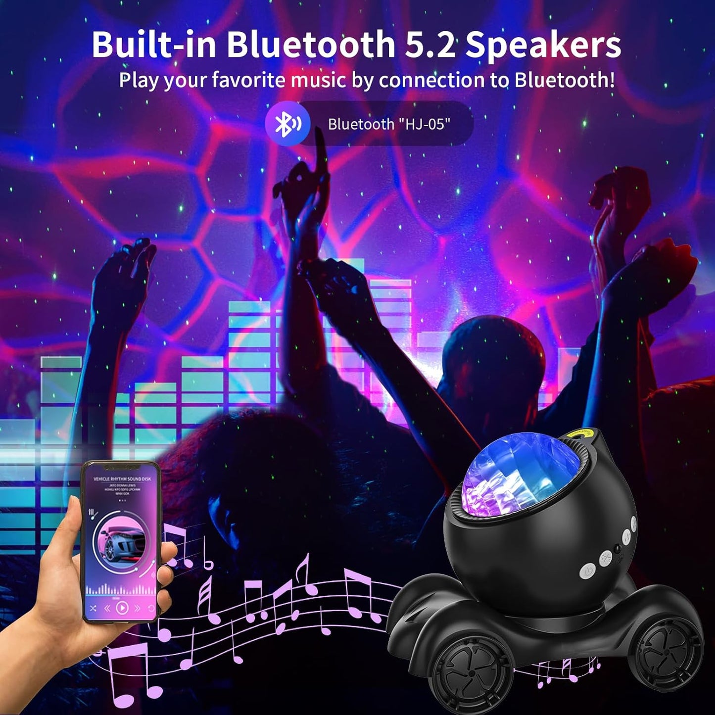 ENOKIK Star Projector, Galaxy Projector Built-in Bluetooth Speaker and 8 White Noise, Night Light for Kids Adults, Aurora Nebula Lamp for Home Decor/Relaxation/Party/Music/Gift (Black)