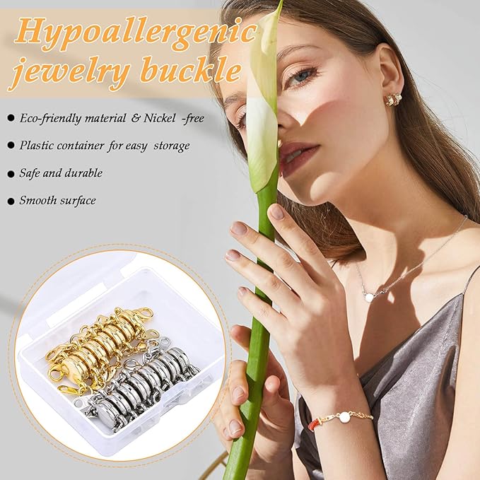 Paxcoo 15Pcs Locking Magnetic Jewelry Clasps and Closures, Necklace Extender and Helper for Necklaces, Bracelets and Jewelry