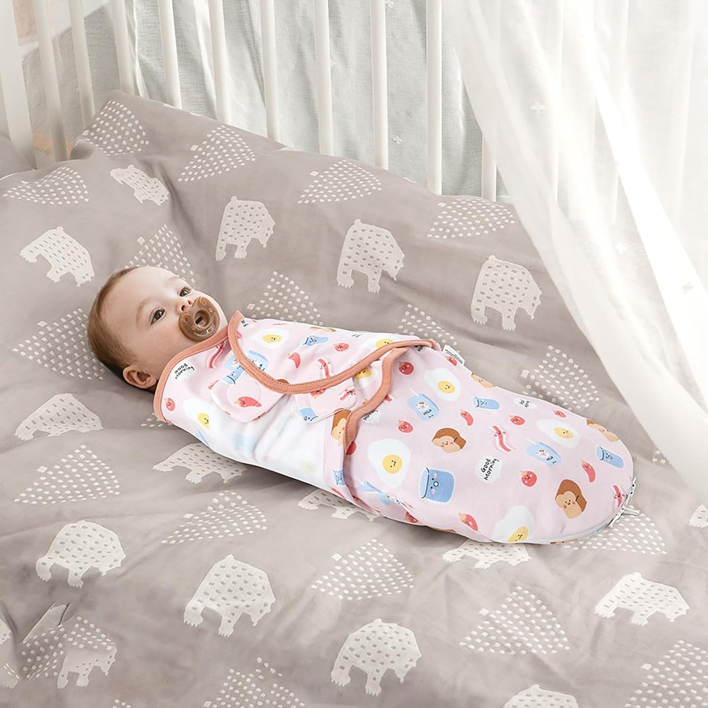 HOUSBAY Baby Swaddle Blanket Boy Girl,Super Soft 100% Cotton Newborn Adjustable Swaddles for 3-6 Months,2-Way Zipper Sleep Sack 1 Pack