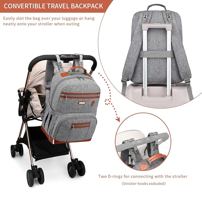 Diaper Bag Backpack, Large Baby Nappy Bags with Portable Changing Pad for Boys and GirlsMultifunction Travel Baby Bag for Moms Dads, Shower Gifts Waterproof and Stylish，Grey