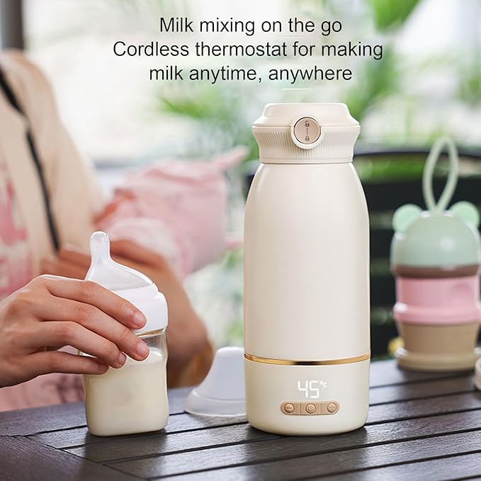 Bottle Warmer, 500ML Cordless 36 Hours Thermostatic Milk Mixer, 2H Fast Charging, Portable Travel Baby Bottle Warmer for Vehicle Car Airplane