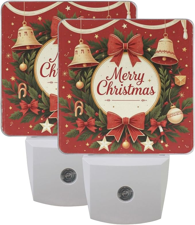 Aslsiy Night Light for Kids Merry Christmas Garland Bell (3) Plug in Wall Lamp LED Dusk to Dawn Sensor Energy Saving Nightlight for Boys Girls Men Women