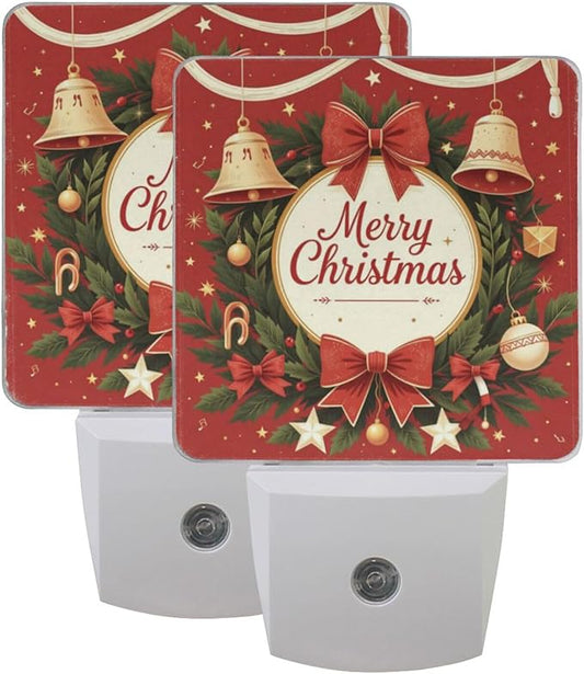 Aslsiy Night Light for Kids Merry Christmas Garland Bell (3) Plug in Wall Lamp LED Dusk to Dawn Sensor Energy Saving Nightlight for Boys Girls Men Women