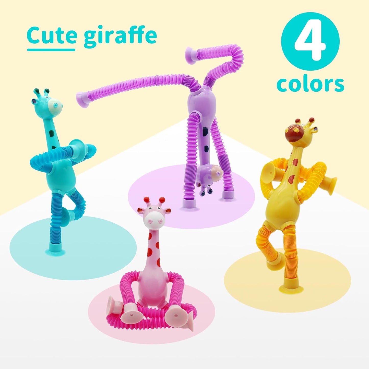 Sucker Pop Tube Giraffe, 12 Pack Telescopic Giraffe Suction Cup Toy, Giraffe Pop Tube Fidget Toy, Pop Tube Animals for Teens, Kids, Toddlers (12 Pack)
