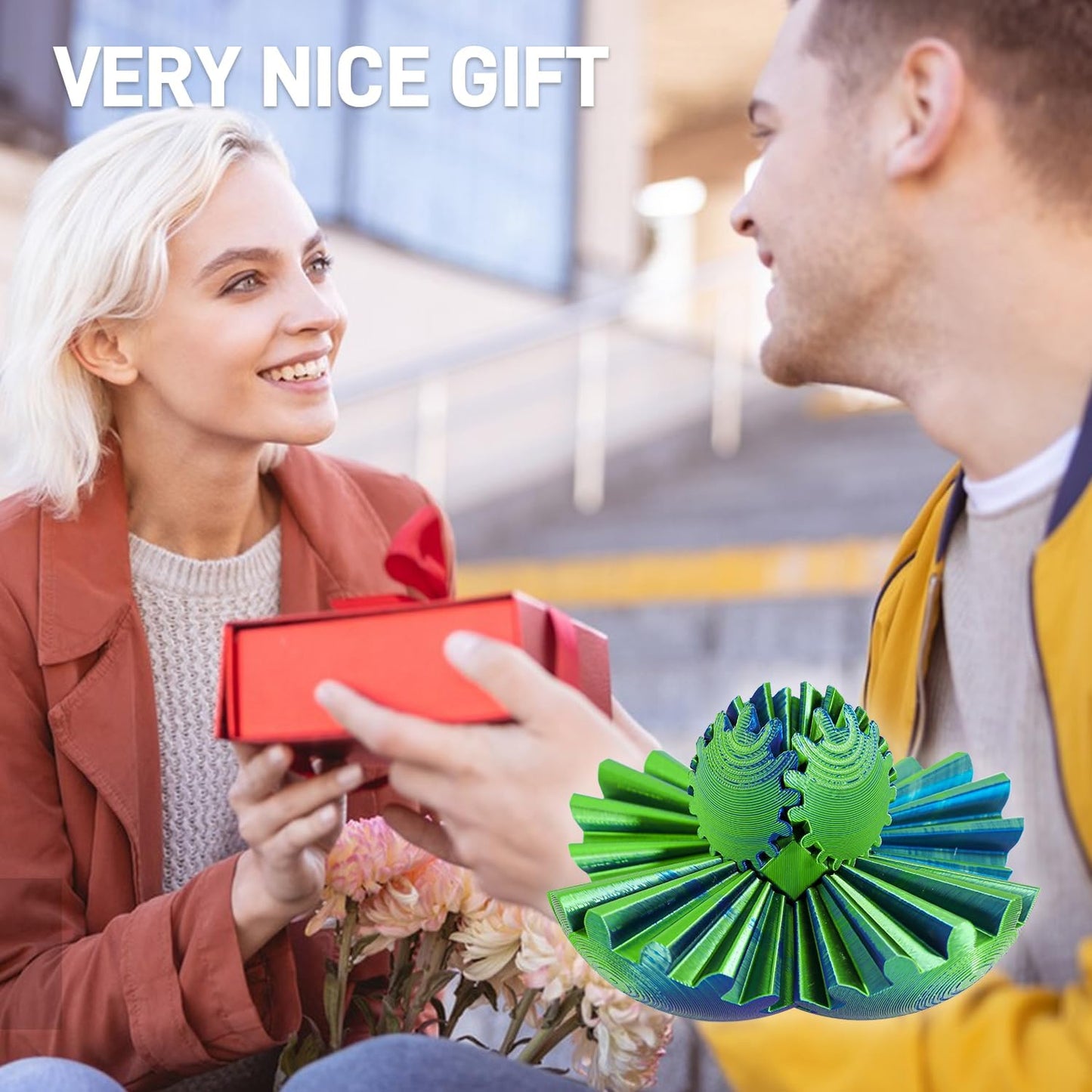 3D Printed Gear Ball Spin Ball，Gear Sphere, Gear Ball Fidget Toy, Stress Ball, GearSphere Desk Toy, Fidget Ball, Gear Toy for Stress and Anxiety Relaxing (Blue Green)