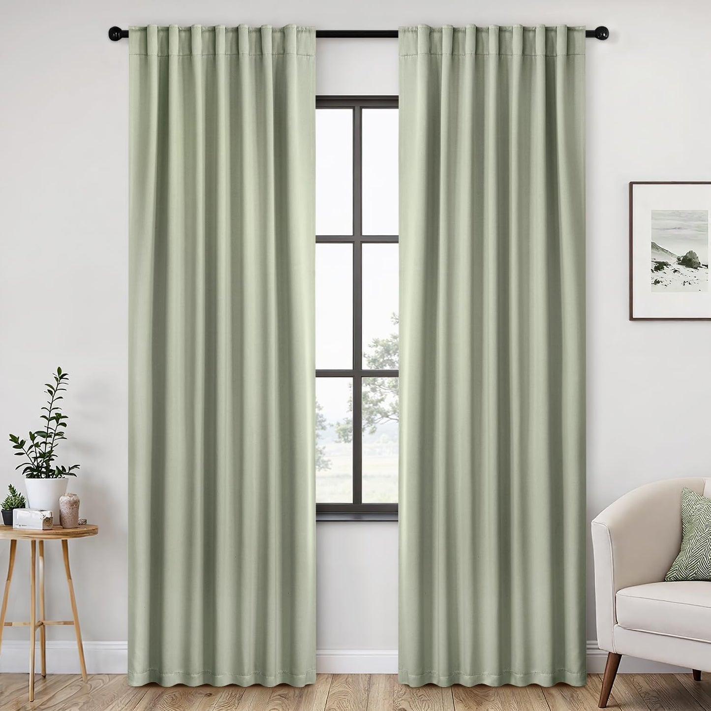ANRODUO Sage Green Blackout Curtains 84 Inches Long Thermal Insulated Window Treatment Panels Back Tab Rod Pocket Room Darkening Green Drapes for Bedroom Living Room